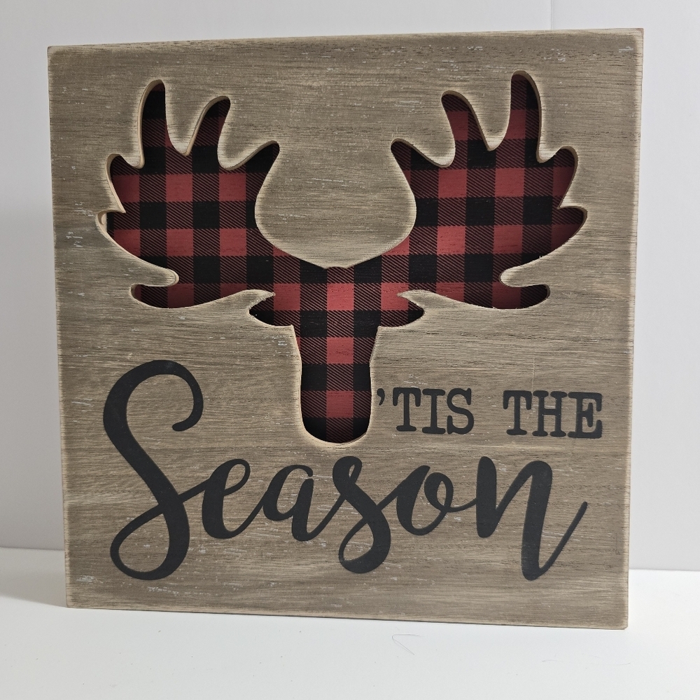 Hobby lobby tis the season buffalo plaid block Christmas sign 9x9 nwt - Picture 1 of 2